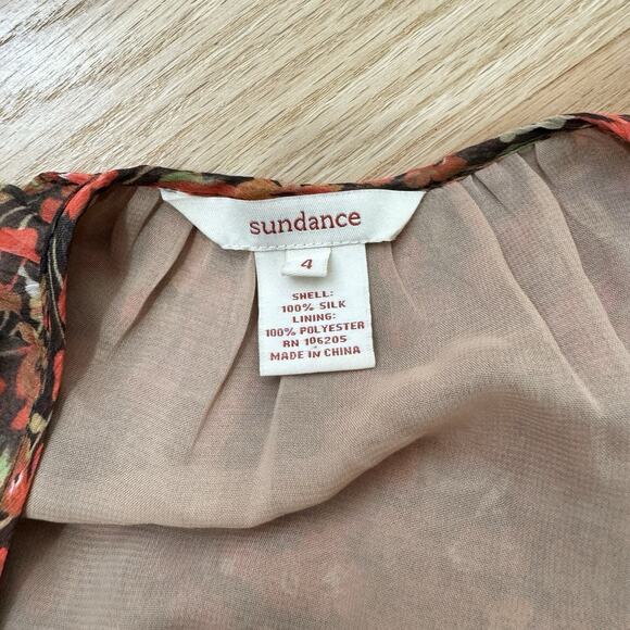 SUNDANCE Womens Dress 4 Floral Smocked Orange Brown Short Sleeve A-Line - Picture 5 of 9